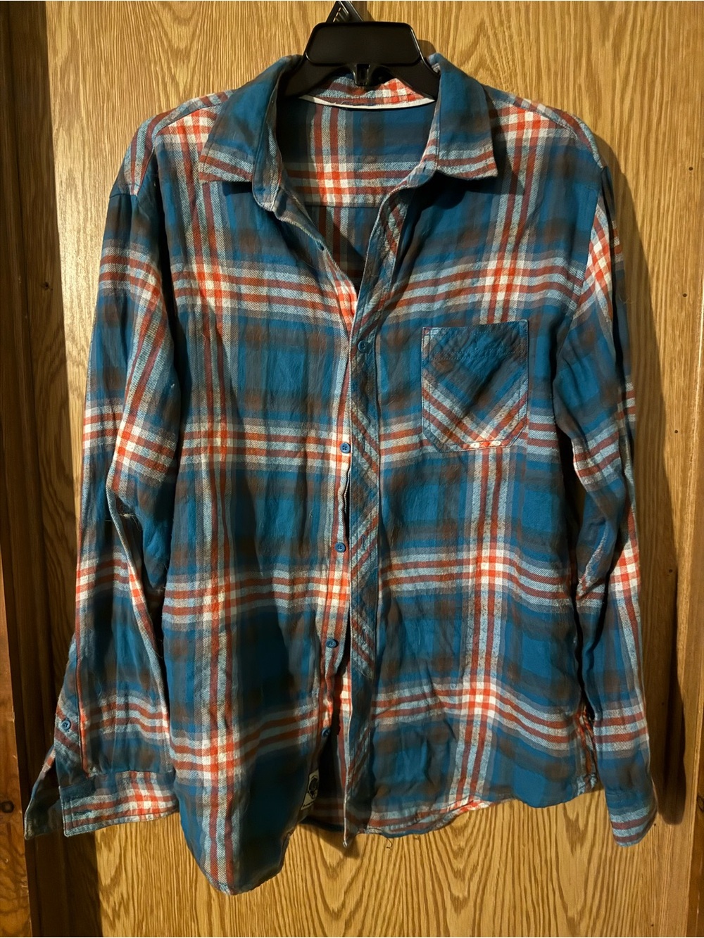 Tony Hawk Blue and Orange Plaid Shirt with Button Detail